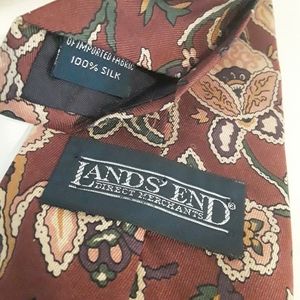 Lands End Tie Necktie 100% Silk Brown